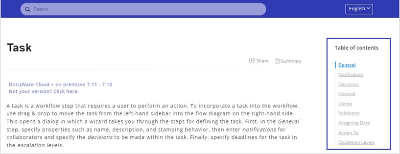 Table of contents allows more intuitive navigation